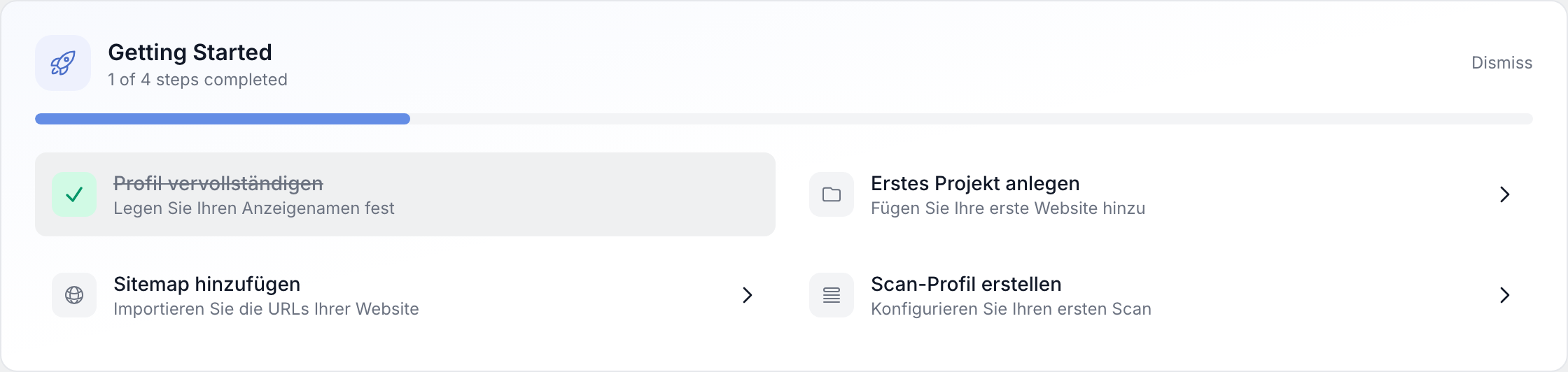 Dashboard with onboarding checklist