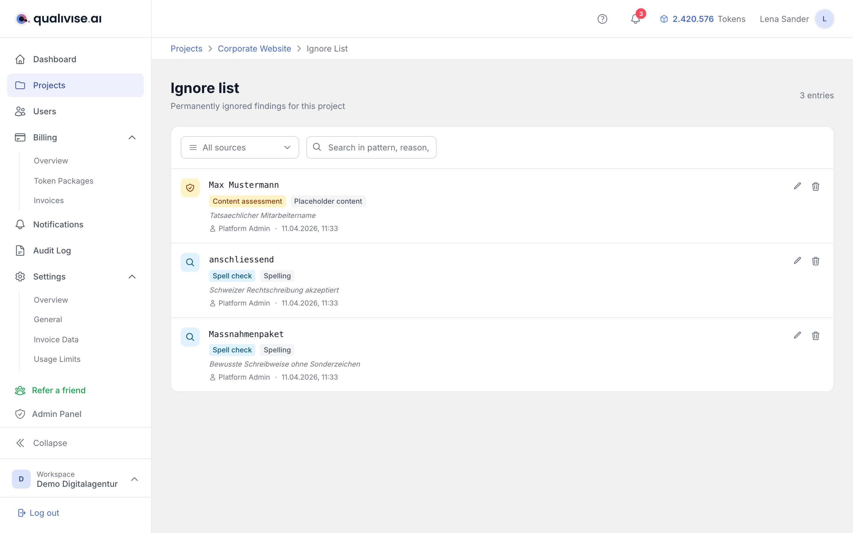 Ignore list overview
